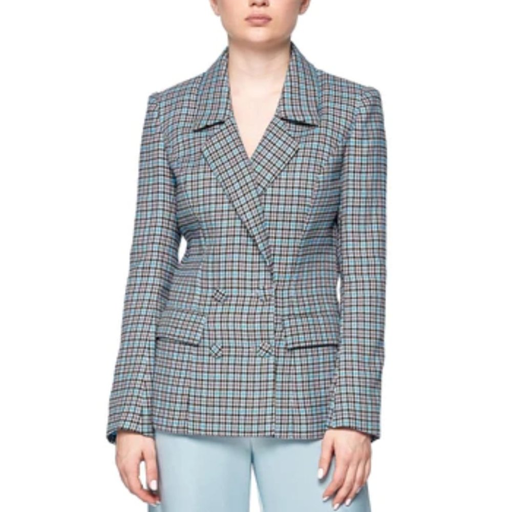 NWT WOMEN'S HOTTIE + LORD WOOL BLEND HOUNDSTOOTH DOUBLE BREASTED BLAZER